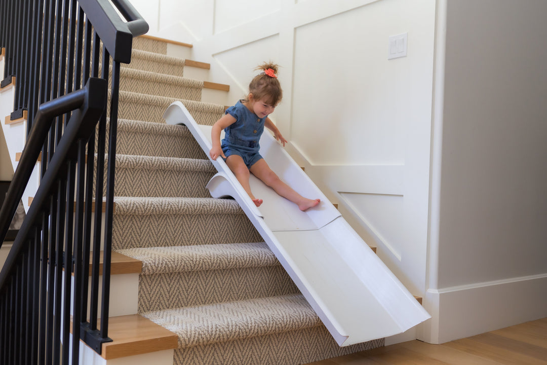  Stairslide Original Stair Mounted Kids Indoor Home Staircase  Slide Playset with Self Anchoring Non Slip Grips for 9 to 12 Stairs, Cream  : Toys & Games