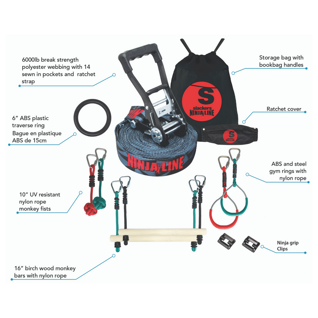 Slackline for balance training 15m with heavy-duty industrial ratchet, tree-protective strap and carrying bag for gear - Slack Lines for Backyard - ninja slackline support - Gift Set for Kids Slackline for balance training 15m with heavy-duty industrial ratchet, tree-protective strap and carrying bag for gear - Slack Lines for Backyard - ninja slackline support - Gift Set for Kids