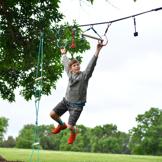 Slackers Ninjaline Intro Kit 36 ft - Ninja Slackline Obstacle Course Kit for Kids & Backyard Training | Bolderplay